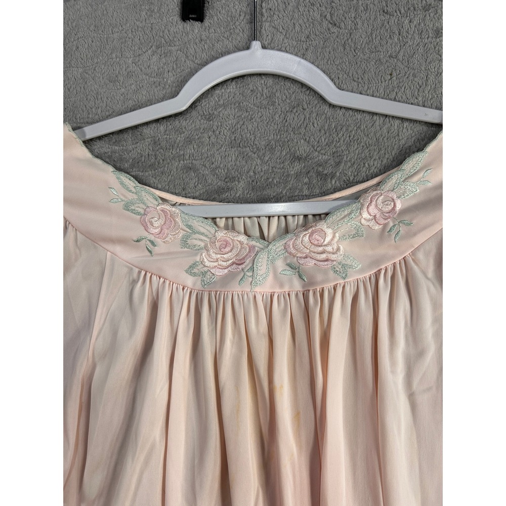 Shadowline Pink Nylon Floral Embroidered Nightgown Lounger‎ Robe Medium - Picture 2 of 9